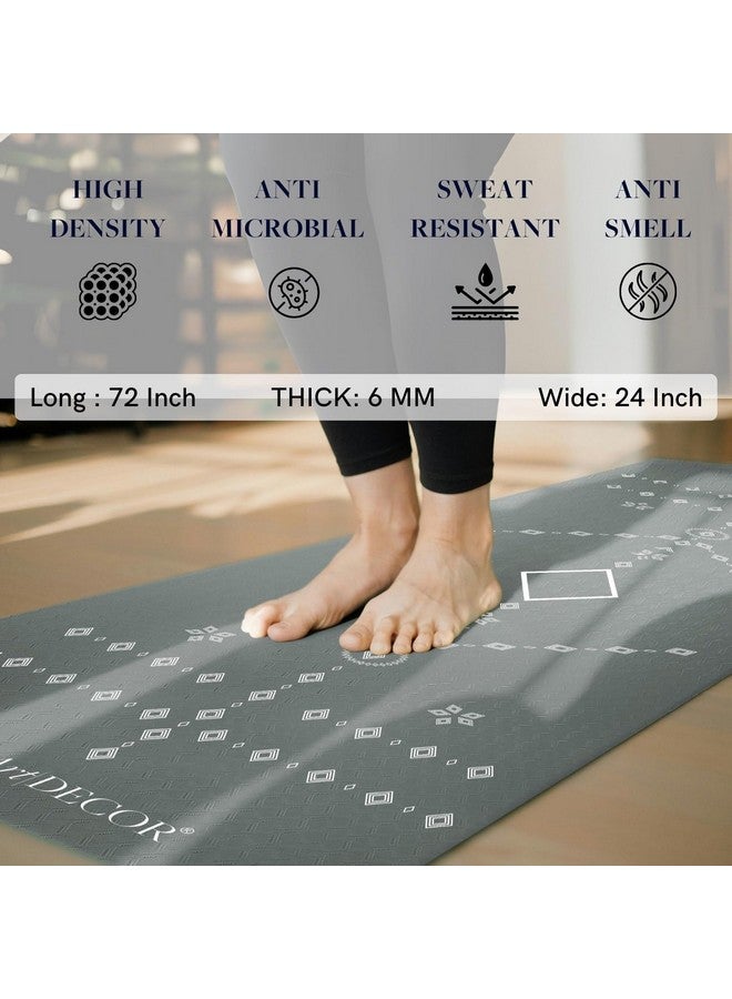ThinkArtDecor Think Art Decor Alignment Yoga Mat for Women, Men, Kids, 6mm Thick TPE Mat with Strap, Dual textured for Anti-Slip, Durable Exercise Mat for Home Workout, Gym*, Meditation (24X72 inch, Silver Grey) - Image 2