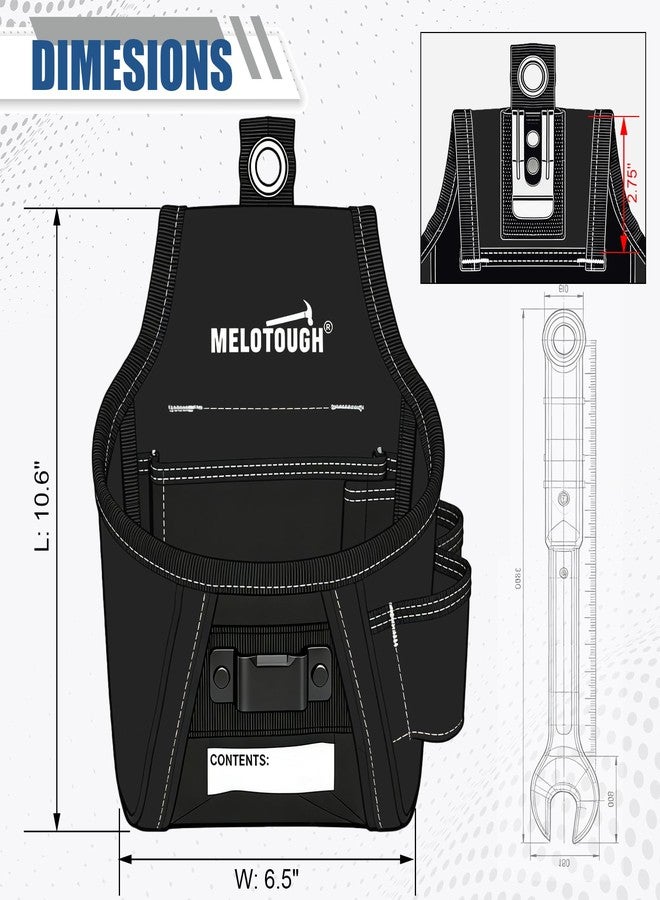 MELOTOUGH Nail and Screw Organizer Bag for Electricians and Carpenters, Tool Belt Pouch with Belt Clip, Heavy Duty Work Fastener Pouch(Black) - Image 3