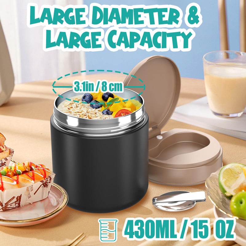 CJACJA Insulated Food Jar for Kids - 15.2 Oz, Thermo for Hot Food, Soup Thermo, Insulated Food Container, Termos Para Comida Caliente, Width Mouth Stainless Steel Lunch Box with Spoon, Black - Image 3