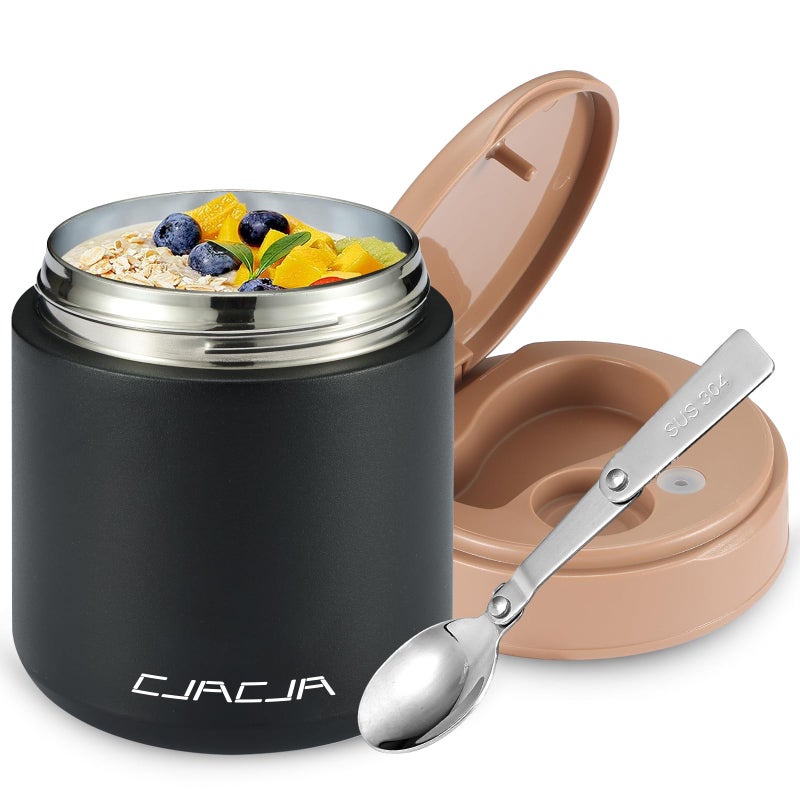 CJACJA Insulated Food Jar for Kids - 15.2 Oz, Thermo for Hot Food, Soup Thermo, Insulated Food Container, Termos Para Comida Caliente, Width Mouth Stainless Steel Lunch Box with Spoon, Black - Image 1