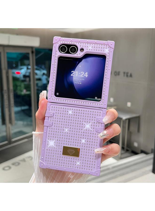 اس-توب جراب لهاتف Samsung Galaxy Z Flip6 5G PC، جراب قابل للطي مقاوم للصدمات بالكامل من الألماس مع شعار ماسي - Image 1