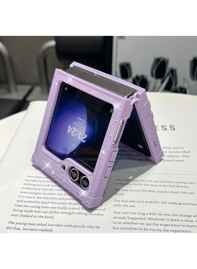 اس-توب جراب لهاتف Samsung Galaxy Z Flip6 5G PC، جراب قابل للطي مقاوم للصدمات بالكامل من الألماس مع شعار ماسي - Image 5