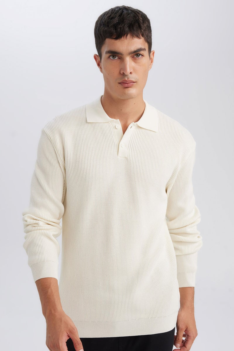 DeFacto Man Standard Fit Polo Collar Buttoned Knitted Pullover - Image 1
