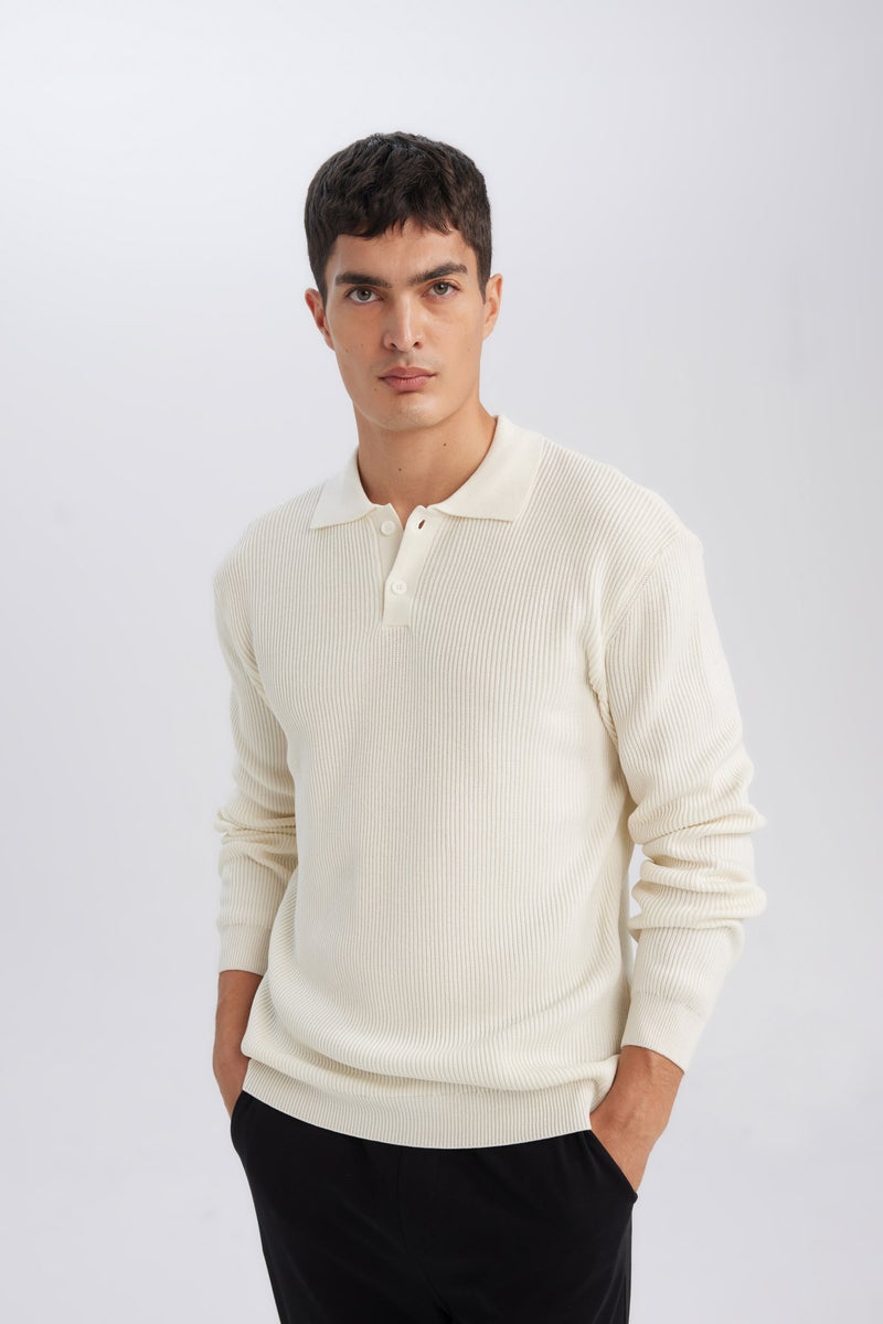 DeFacto Man Standard Fit Polo Collar Buttoned Knitted Pullover - Image 3