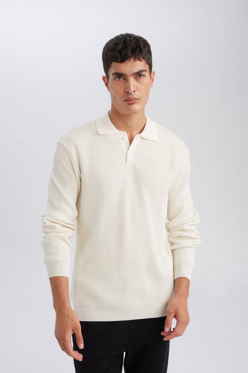 DeFacto Man Standard Fit Polo Collar Buttoned Knitted Pullover - Image 5