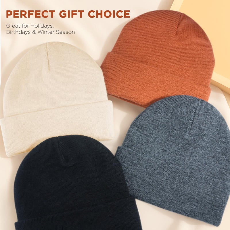 LEADUWAY 2 Pack Beanie Hats for Women & Men Winter, Satin Lined Beanies, Double Layer Warm Womens Winter Hats Black/Orange - Image 5