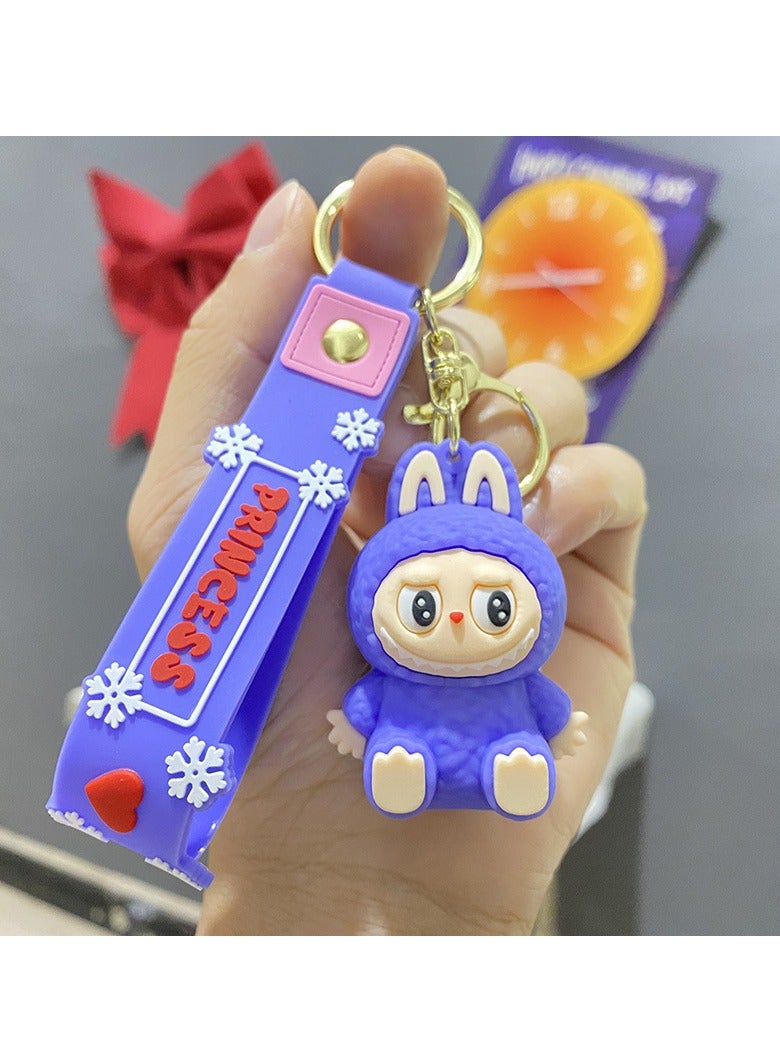 Generic Labubu Cute New Dress Labubu Sitting Cute Series Keychain Car Backpack Doll Gift Keychain (Purple) 