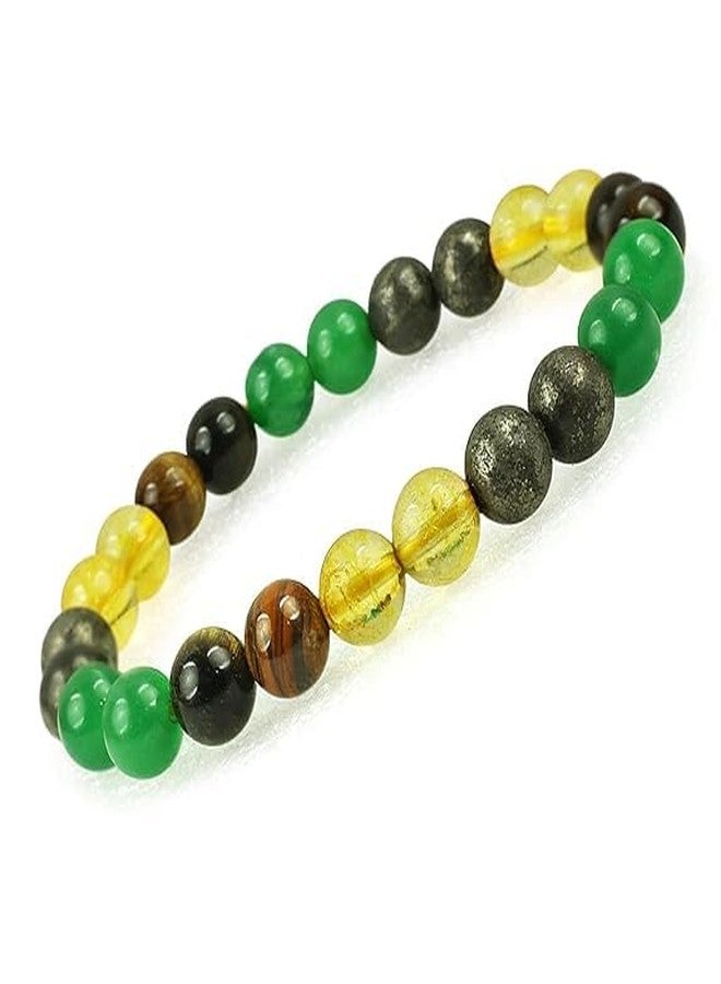 Sukhad Natural Multi Stone Healing Crystal Bracelet for Men & Women | Pyrite Citrine Green Aventurine Beaded Bracelet | Money Magnet Wealth & Luck | Adjustable Energy Unisex - Image 1