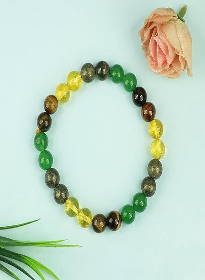 Sukhad Natural Multi Stone Healing Crystal Bracelet for Men & Women | Pyrite Citrine Green Aventurine Beaded Bracelet | Money Magnet Wealth & Luck | Adjustable Energy Unisex - Image 3