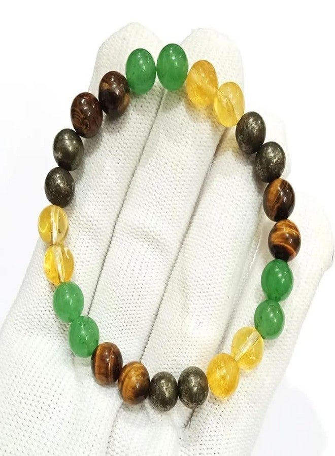 Sukhad Natural Multi Stone Healing Crystal Bracelet for Men & Women | Pyrite Citrine Green Aventurine Beaded Bracelet | Money Magnet Wealth & Luck | Adjustable Energy Unisex - Image 2
