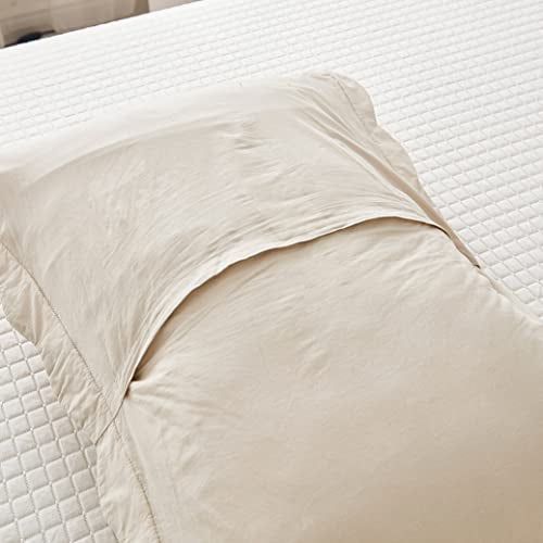 MarCielo 2-Piece 100% Cotton Quilted Pillow Shams Embroidered Farmhouse Pillow Shams (Standard, Natural Beige) - Image 5