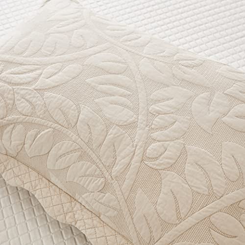 MarCielo 2-Piece 100% Cotton Quilted Pillow Shams Embroidered Farmhouse Pillow Shams (Standard, Natural Beige) - Image 4