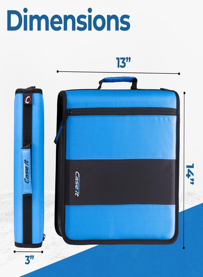 كايس إت مجلد Case it Classic بسحاب، بحلقة دائرية مقاس 2 بوصة مع جيوب شبكية وحزام كتف ومقبض، سعة 350 صفحة، لون أزرق جينز D-251 - Image 2
