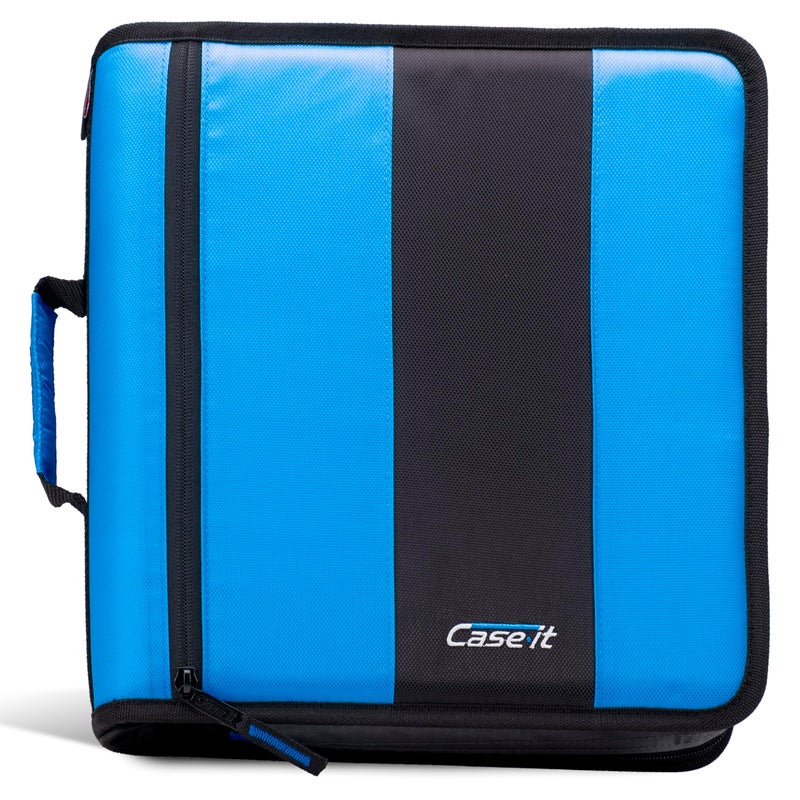 كايس إت مجلد Case it Classic بسحاب، بحلقة دائرية مقاس 2 بوصة مع جيوب شبكية وحزام كتف ومقبض، سعة 350 صفحة، لون أزرق جينز D-251 - Image 1