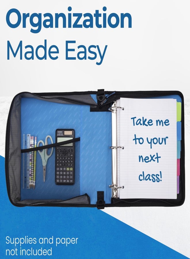 كايس إت مجلد Case it Classic بسحاب، بحلقة دائرية مقاس 2 بوصة مع جيوب شبكية وحزام كتف ومقبض، سعة 350 صفحة، لون أزرق جينز D-251 - Image 4