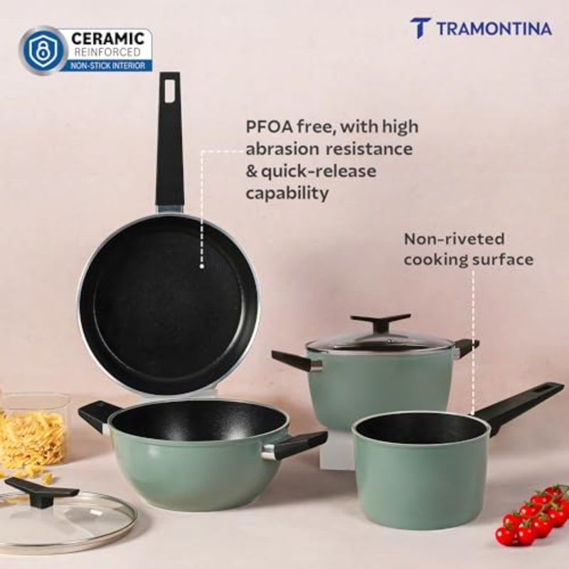 Aura Cookware Set of 7-Kadhai 28 cm with Lid, Fry Pan 24 cm, Sauce Pan 16 cm, Casserole 24 cm Ceramic Reinforced Cookware Cold Forged Aluminium Bakelite Handle All Cooktop Compatible. - Image 3