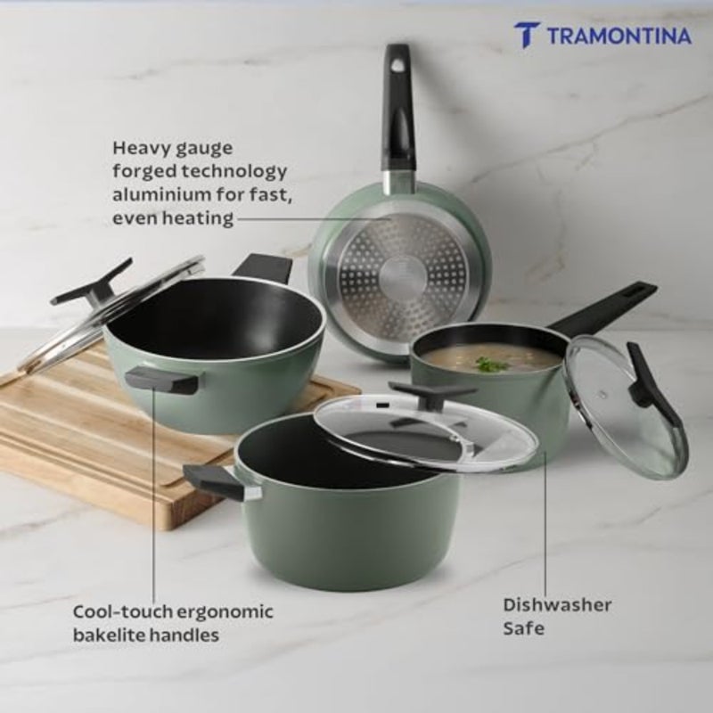 Aura Cookware Set of 7-Kadhai 28 cm with Lid, Fry Pan 24 cm, Sauce Pan 16 cm, Casserole 24 cm Ceramic Reinforced Cookware Cold Forged Aluminium Bakelite Handle All Cooktop Compatible. - Image 4