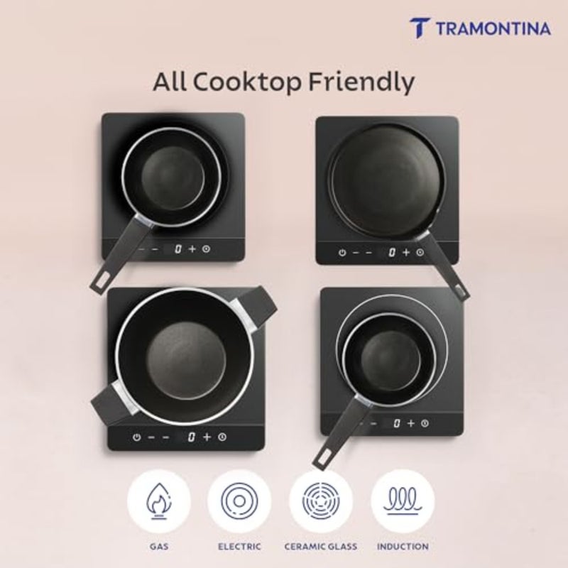 Aura Cookware Set of 7-Kadhai 28 cm with Lid, Fry Pan 24 cm, Sauce Pan 16 cm, Casserole 24 cm Ceramic Reinforced Cookware Cold Forged Aluminium Bakelite Handle All Cooktop Compatible. - Image 5