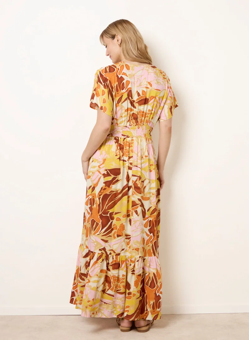 بلو فانيلا Tropical V Front Shirred Waist Maxi Dress