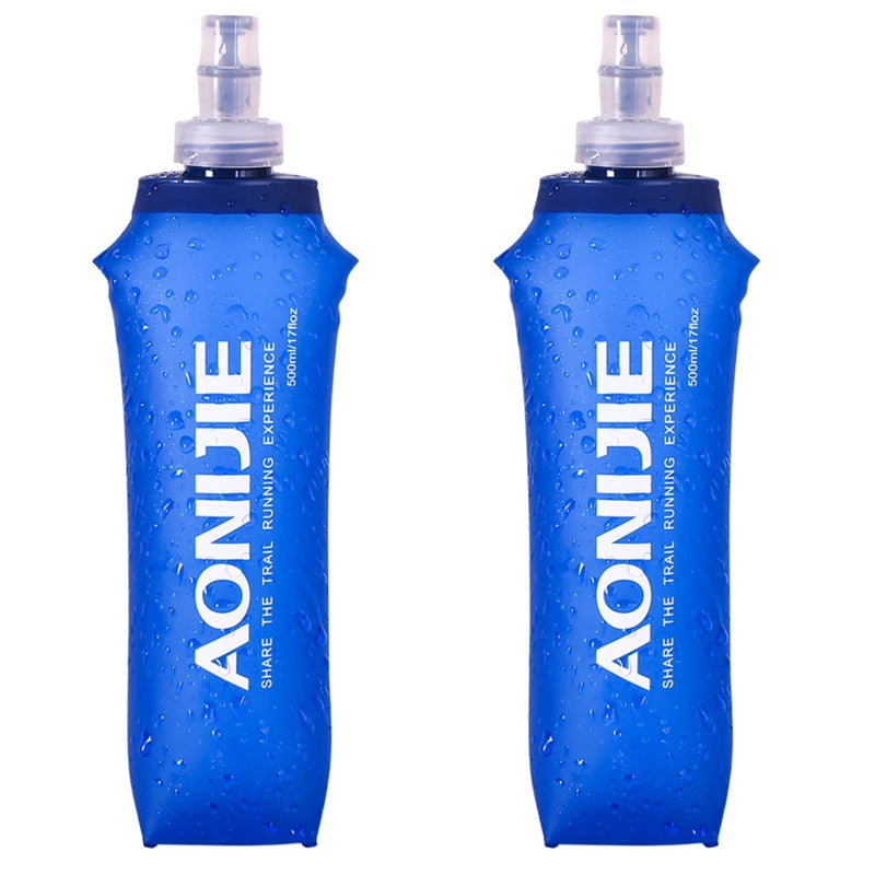 TRIWONDER TPU Soft Folding Water Bottles BPA-Free Collapsible Flask for Hydration Pack - Ideal for Running Hiking Cycling Climbing (500ml/16.9oz - Pack of 2) - Image 1
