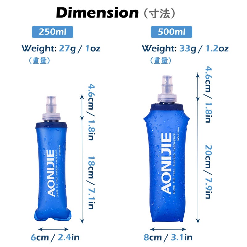 TRIWONDER TPU Soft Folding Water Bottles BPA-Free Collapsible Flask for Hydration Pack - Ideal for Running Hiking Cycling Climbing (500ml/16.9oz - Pack of 2) - Image 2