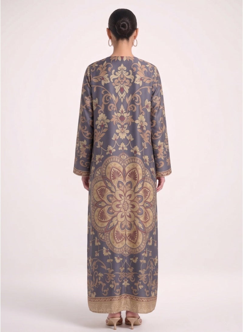 Next Abaya Grey Printed Silk Abaya - Image 3