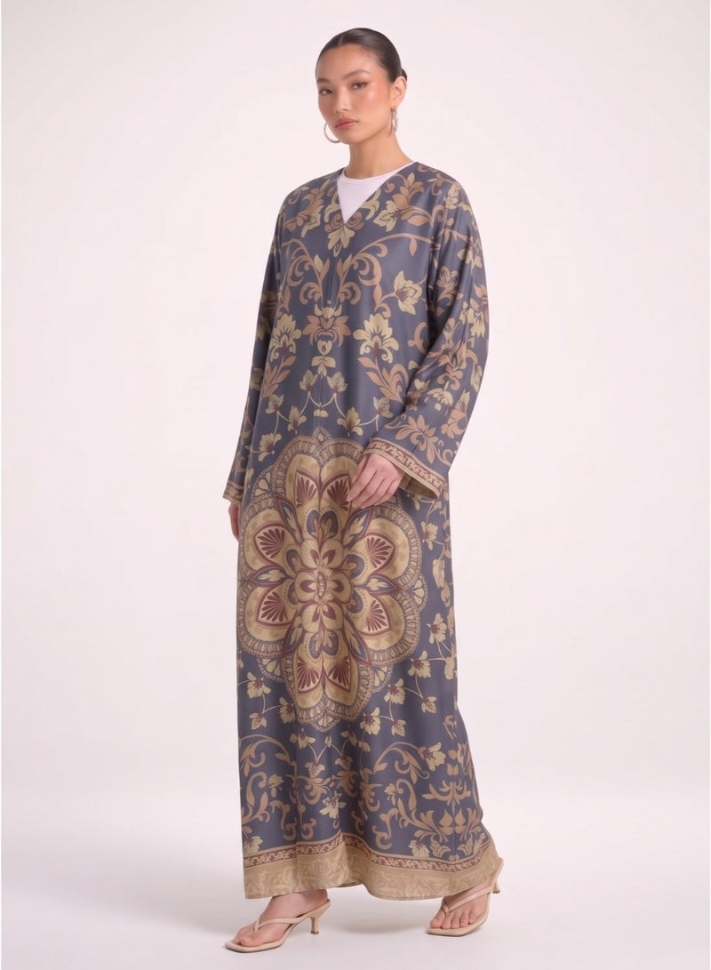 Next Abaya Grey Printed Silk Abaya - Image 2