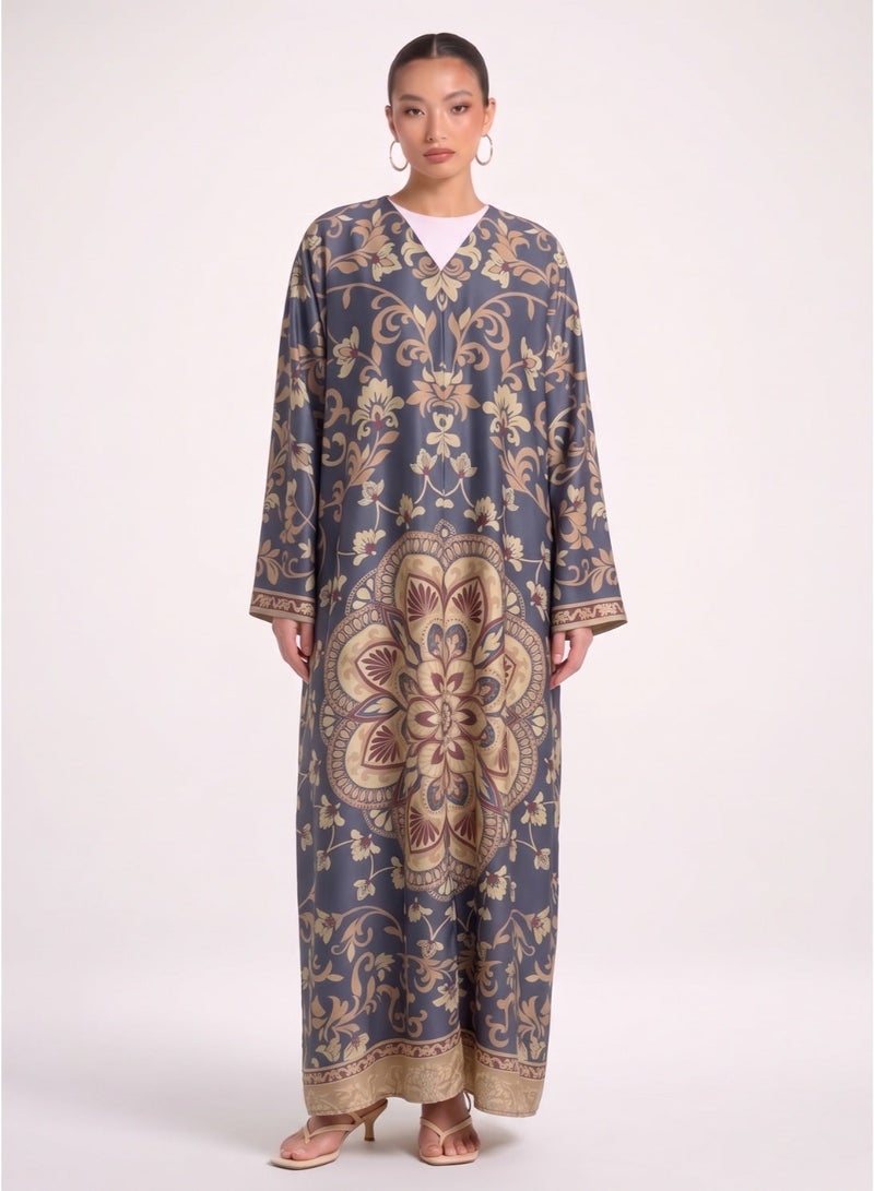 Next Abaya Grey Printed Silk Abaya - Image 1