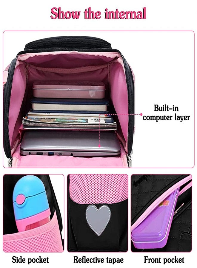 FEWOFJ Cute Black Backpacks with Lunch Bag for Teen Girls, Kids Backpack for Toddler Preschool Bookbags Elementary School Bags - Image 3