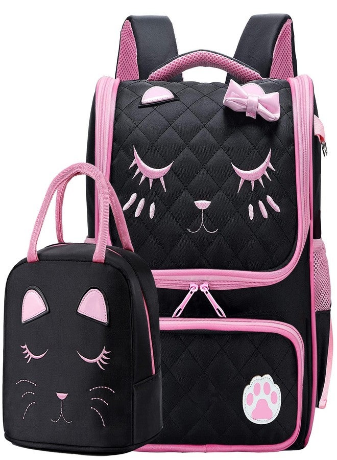 FEWOFJ Cute Black Backpacks with Lunch Bag for Teen Girls, Kids Backpack for Toddler Preschool Bookbags Elementary School Bags - Image 1