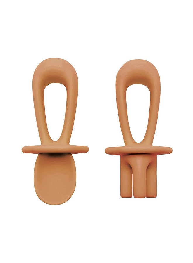 Tiny Twinkle Silicone Training Utensils - Baby Spoons & Baby Forks For Self-Feeding Training - Silicone Baby Led Weaning Utensils For Toddlers And Babies 6-24 Months - Baby Feeding Supplies (Cinnamon) - Image 1