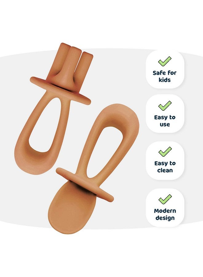 Tiny Twinkle Silicone Training Utensils - Baby Spoons & Baby Forks For Self-Feeding Training - Silicone Baby Led Weaning Utensils For Toddlers And Babies 6-24 Months - Baby Feeding Supplies (Cinnamon) - Image 4