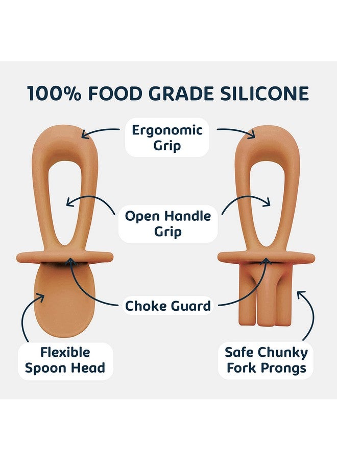 Tiny Twinkle Silicone Training Utensils - Baby Spoons & Baby Forks For Self-Feeding Training - Silicone Baby Led Weaning Utensils For Toddlers And Babies 6-24 Months - Baby Feeding Supplies (Cinnamon) - Image 3