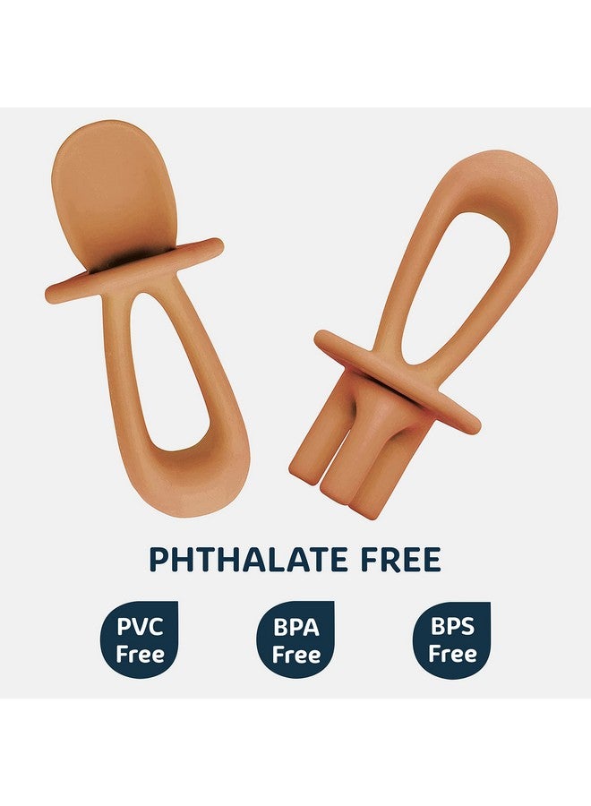 Tiny Twinkle Silicone Training Utensils - Baby Spoons & Baby Forks For Self-Feeding Training - Silicone Baby Led Weaning Utensils For Toddlers And Babies 6-24 Months - Baby Feeding Supplies (Cinnamon) - Image 5