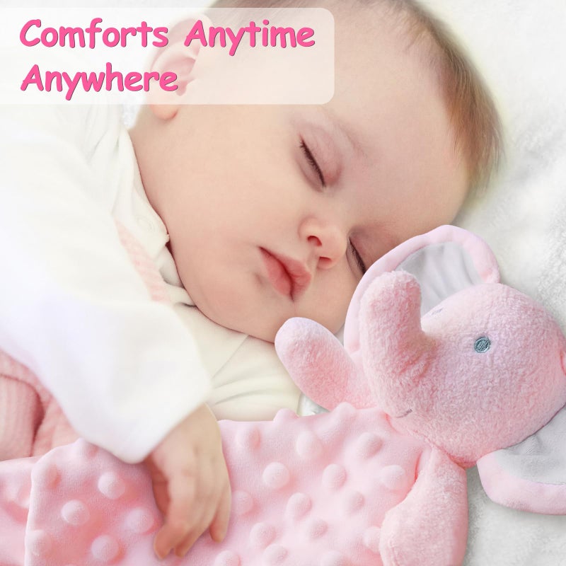 MOVEPAI Baby Security Blanket, Soft Baby Lovey Toy Blanket for Girls, Snuggle Toy Lovie Newborn Gift, Stuffed Animals Pink Elephant 16 Inch - Image 2