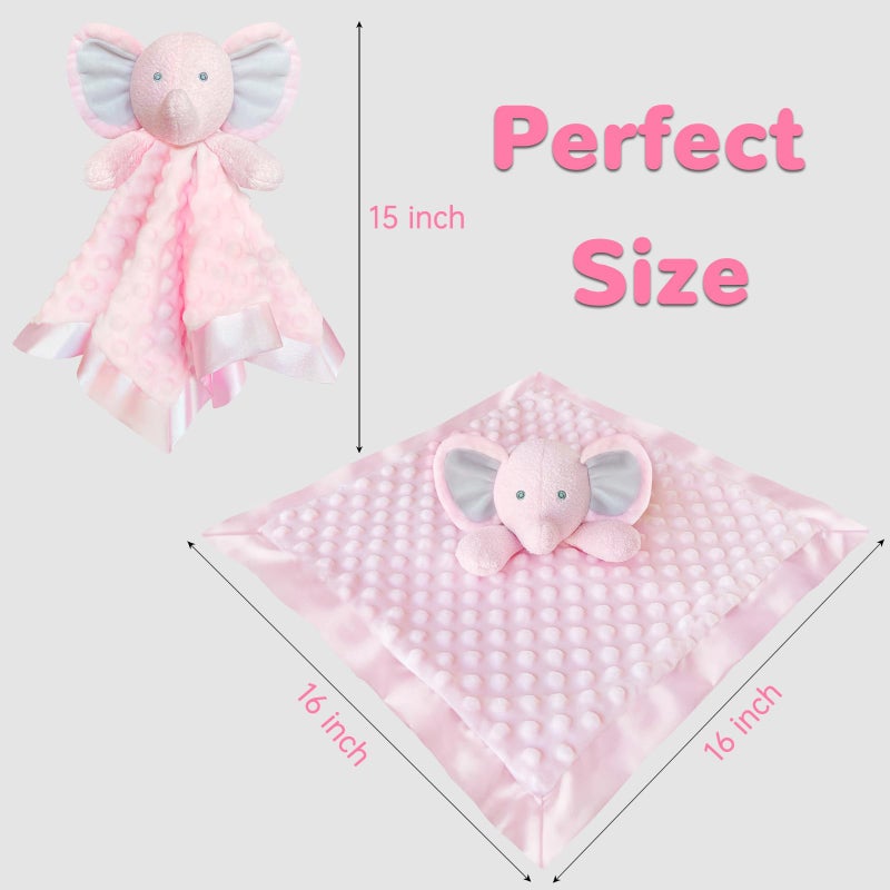 MOVEPAI Baby Security Blanket, Soft Baby Lovey Toy Blanket for Girls, Snuggle Toy Lovie Newborn Gift, Stuffed Animals Pink Elephant 16 Inch - Image 3