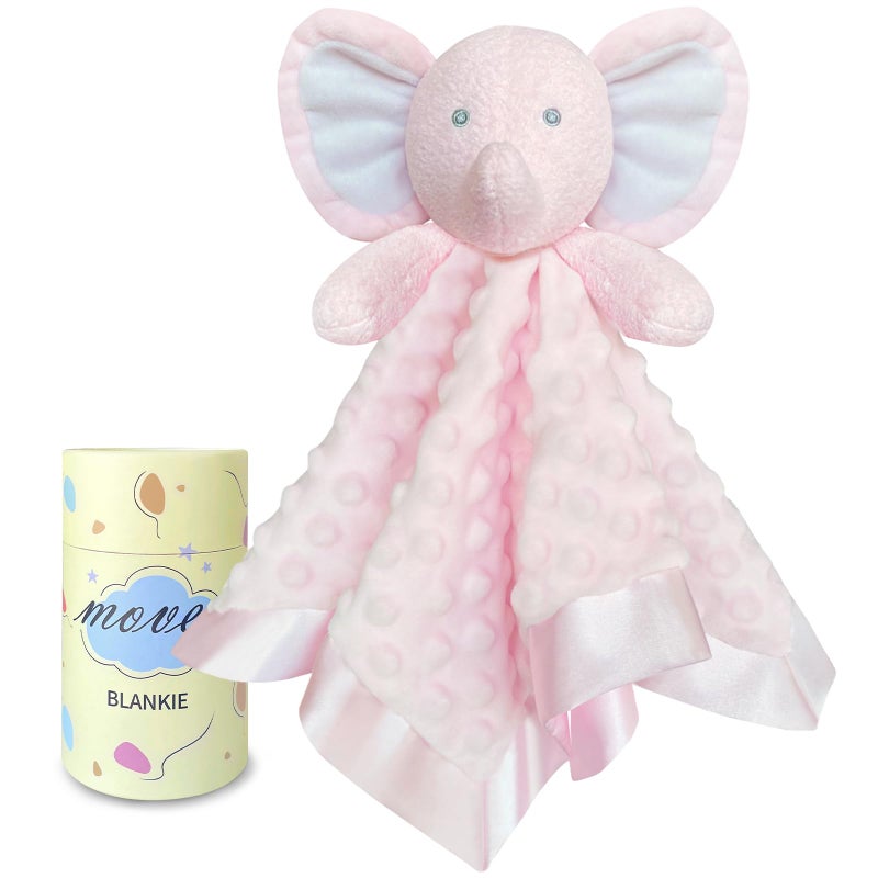 MOVEPAI Baby Security Blanket, Soft Baby Lovey Toy Blanket for Girls, Snuggle Toy Lovie Newborn Gift, Stuffed Animals Pink Elephant 16 Inch - Image 1