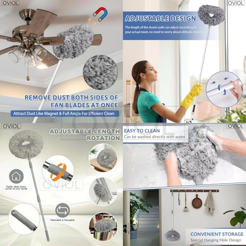 OVIOL Fan Cleaner Brush with Long Rod Flexible Fan Cleaning Mop Microfiber Dust Cleaner Foldable Duster for Home Cleaning Microfiber Duster Cleaning Home, Kitchen, Car, Ceiling(Grey) - Image 5
