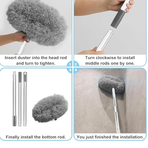 OVIOL Fan Cleaner Brush with Long Rod Flexible Fan Cleaning Mop Microfiber Dust Cleaner Foldable Duster for Home Cleaning Microfiber Duster Cleaning Home, Kitchen, Car, Ceiling(Grey) - Image 3
