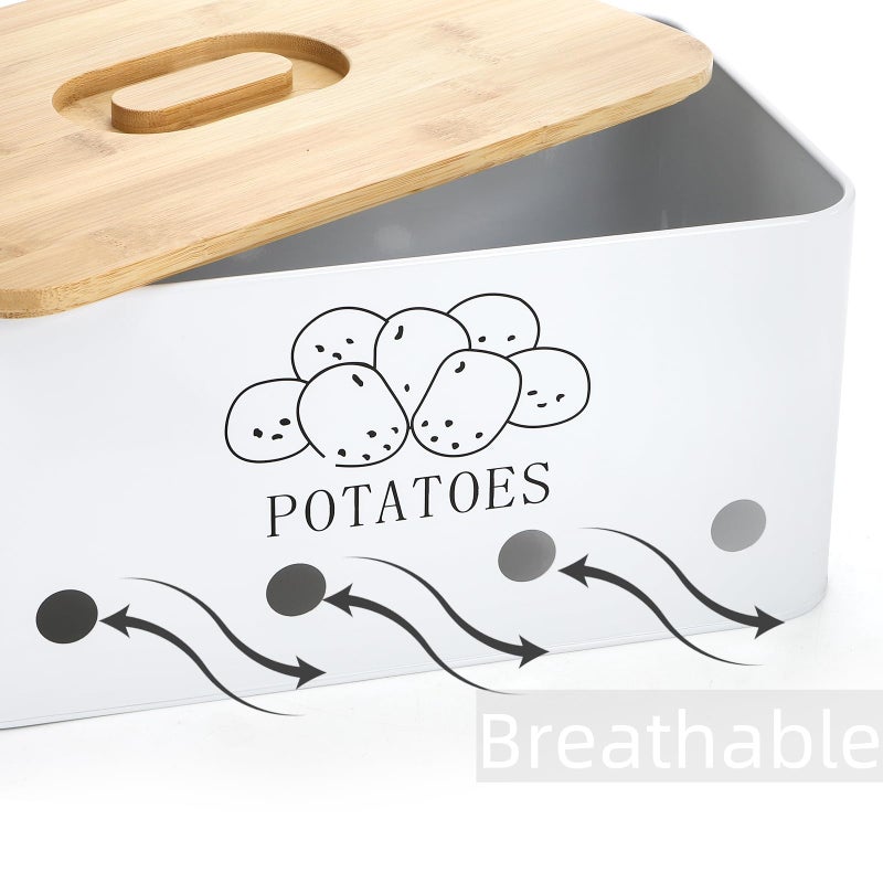 Nagpew 3 Pack Potato Onion Garlic Storage Set, Iron Vegetable Storage Bins with Holes Bamboo Lids, Stackable Kitchen Organization Container Storage Tin for Countertop Pantry - Image 4