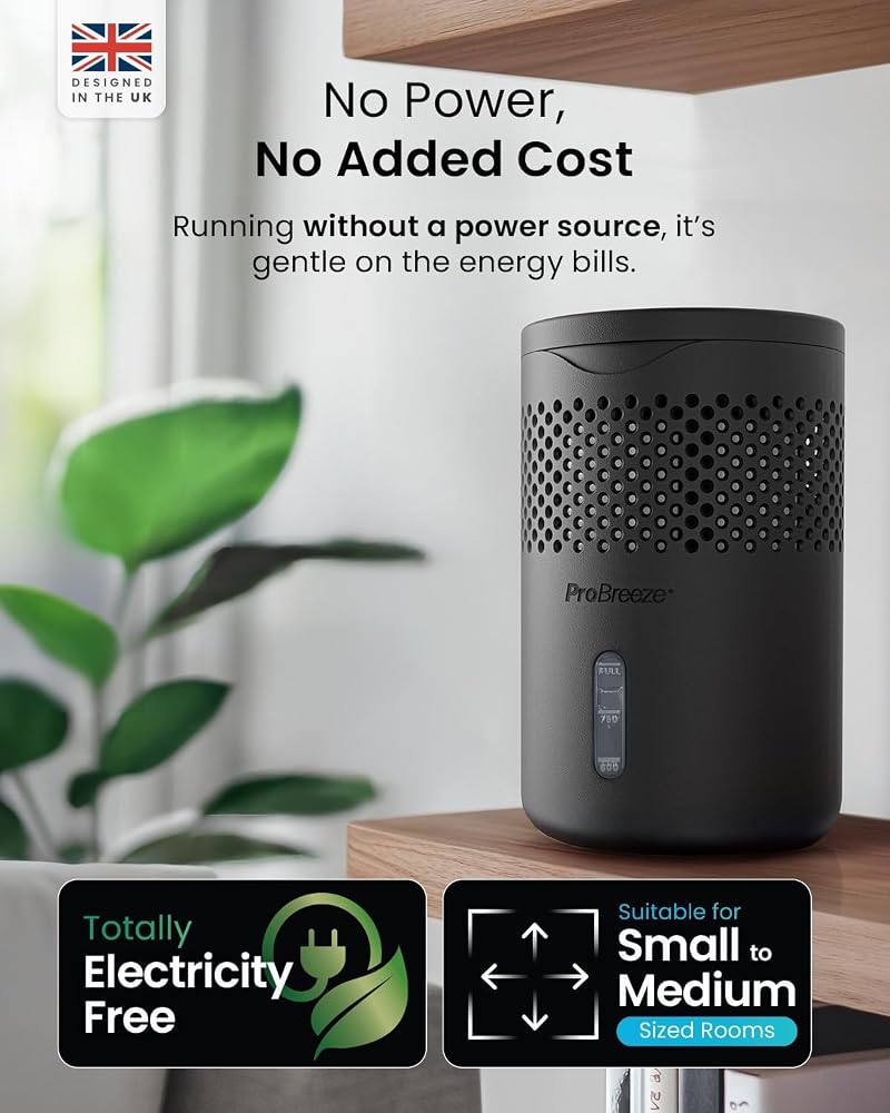 Pro Breeze Osmo® Dehumidifier - Silent & Refillable Moisture Absorber for Damp & Condensation at Home, Bedroom, Wardrobe, Car - Bathroom Mould Remover with 700g Refillable Tablet - Black - Image 3