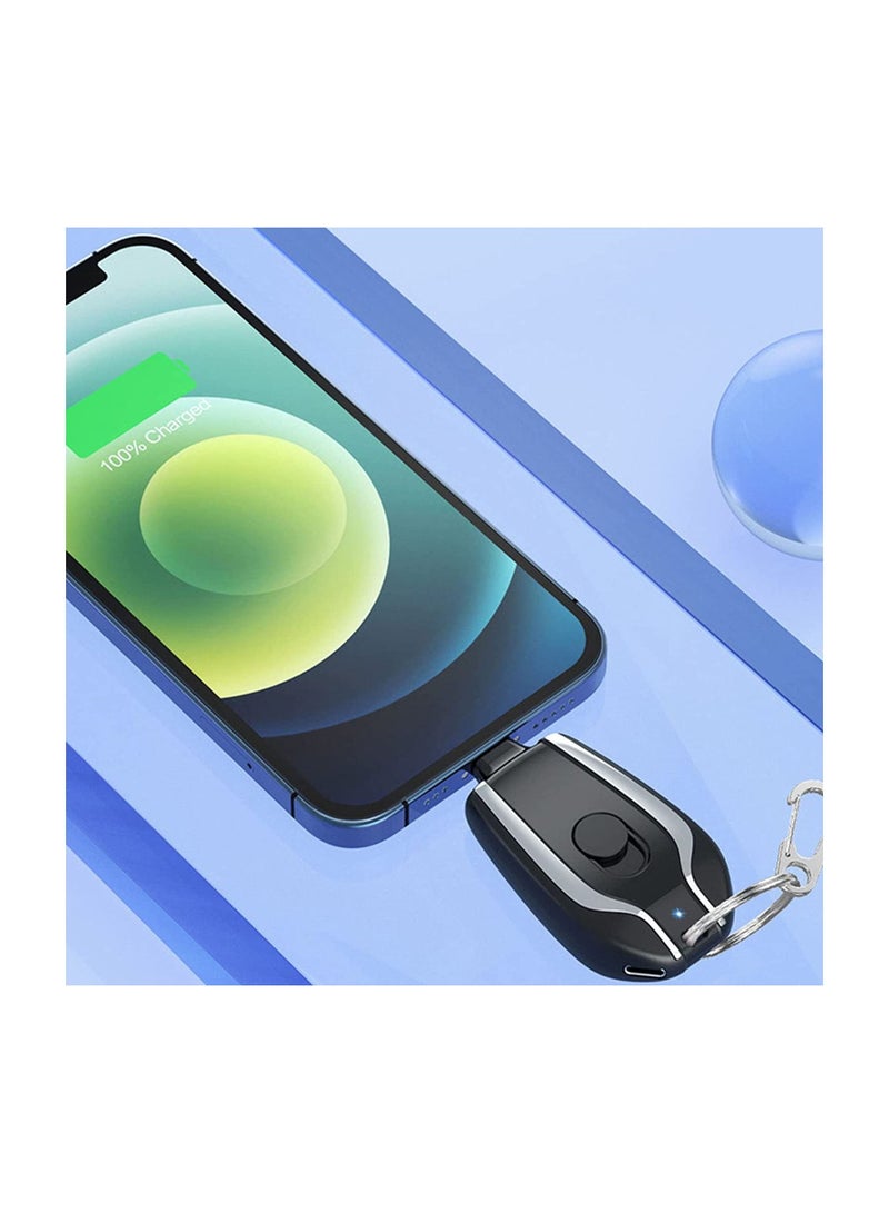 Raxoom 1250mAh Mini Power Emergency Pod Keychain Portable Charger for IPhone Ultra Compact External Fast Charging Power Bank Battery Pack Key Ring Cell Phone Charger Apple Black  - Image 2