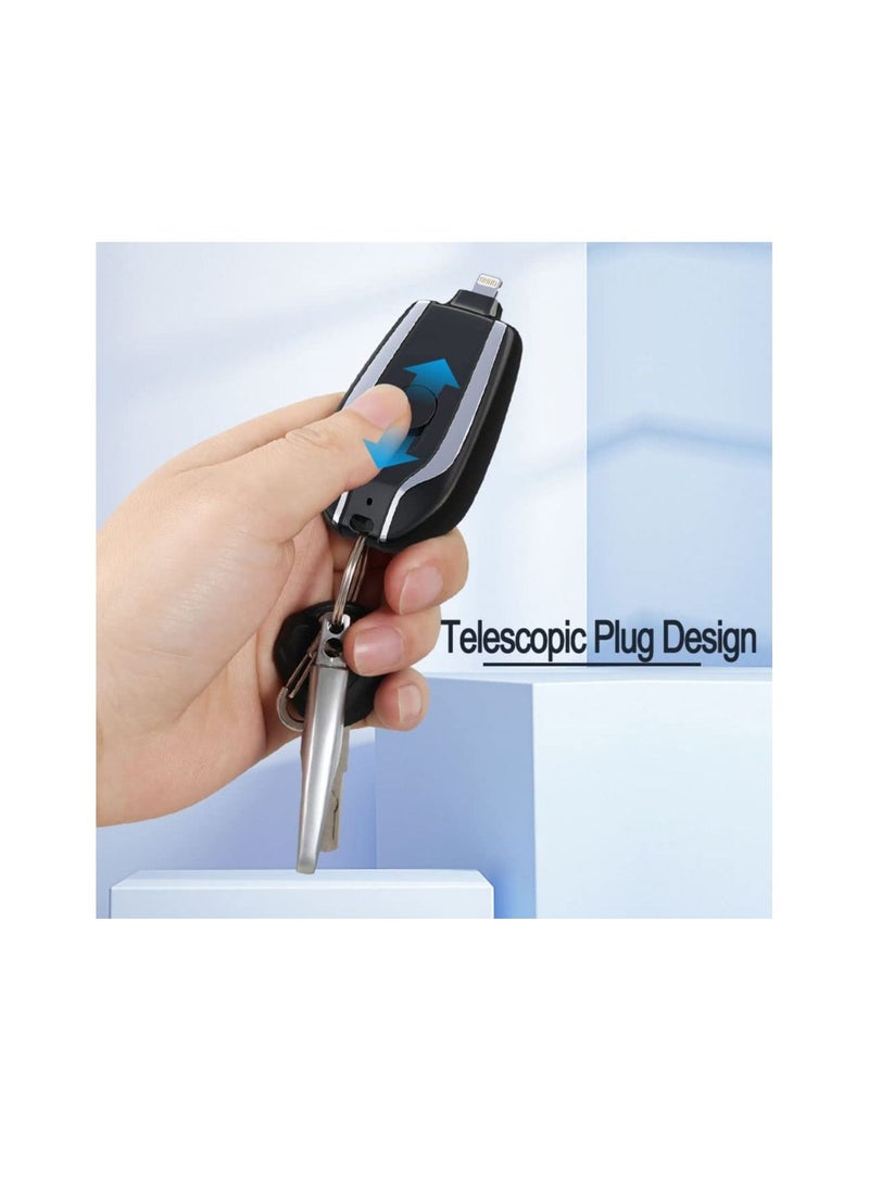 Raxoom 1250mAh Mini Power Emergency Pod Keychain Portable Charger for IPhone Ultra Compact External Fast Charging Power Bank Battery Pack Key Ring Cell Phone Charger Apple Black  - Image 3