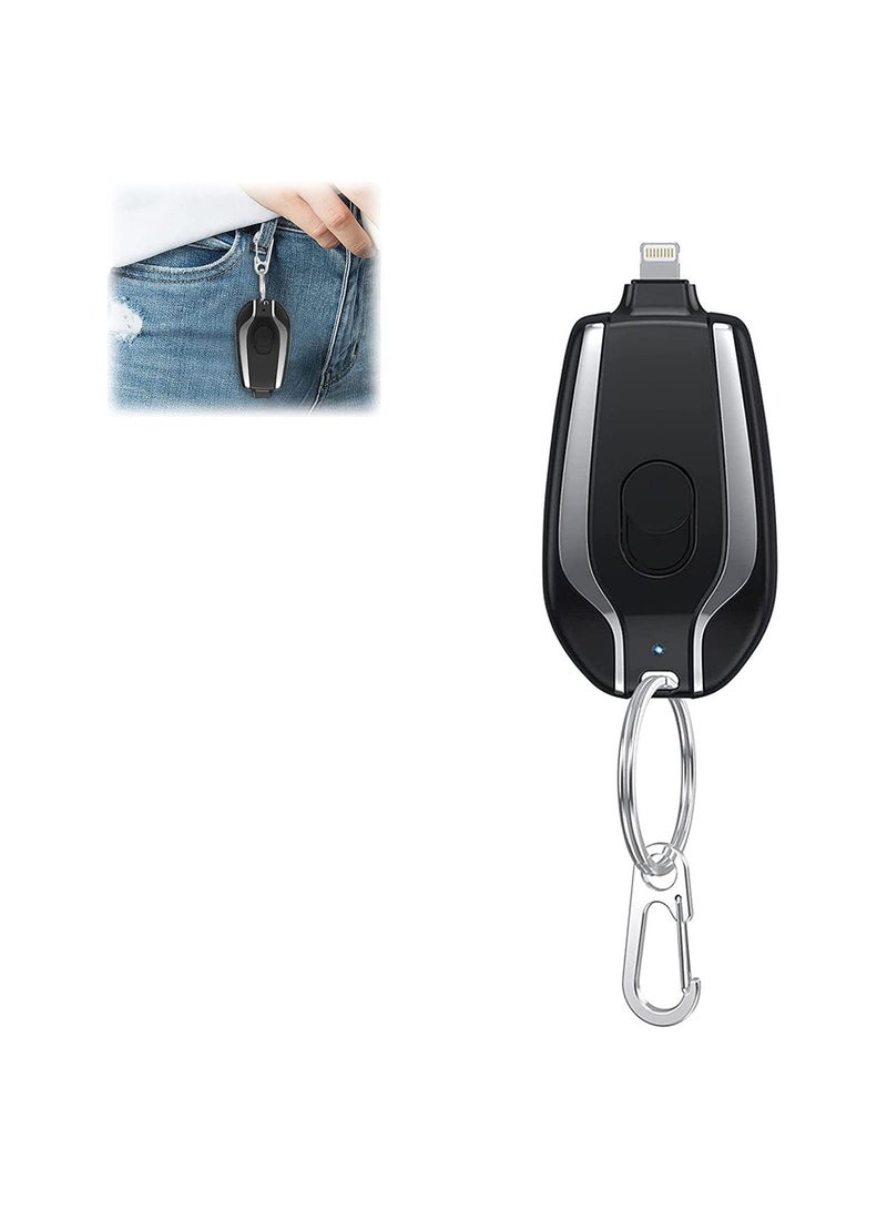 Raxoom 1250mAh Mini Power Emergency Pod Keychain Portable Charger for IPhone Ultra Compact External Fast Charging Power Bank Battery Pack Key Ring Cell Phone Charger Apple Black  - Image 1