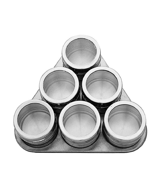 STAINLESS STEEL MAGNETIC SPICE JARTRIANGLE SPICE RACKCONTAINERS FOR KITCHEN STORAGE SEASONING MASALA CONTAINER FRO KITCHEN OR RESTAURANTS SET OF 6