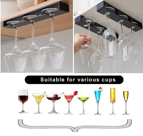 Aydomer 2Pack Wine Glass Holder Under Shelf Cabinet Wine Glass Rack Plastic Stemware Rack Glasses Storage Hanger Bar Kitchen Wine Glasses Organizer (black) - Image 5