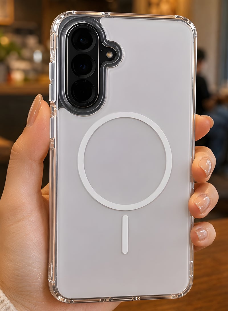 MagSafe Case for Samsung Galaxy A35/A55 – Shockproof Magnetic Cover, Colored Back with Clear Edges, Scratch-Resistant, Raised Camera Protection, Slim Protective Case - White - Image 3
