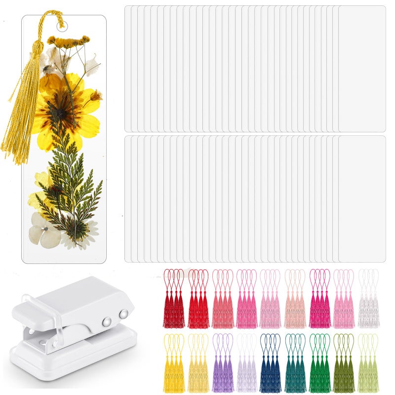 Fuyoooo 150 Pcs 2 x 6 Inches Bookmark Laminating Pouches 5 Mil Hot Laminator Sleeves with Rainbow Tassels and Puncher Fit Most Pouch Laminating Machines for DIY Bookmark Lovers - Image 1