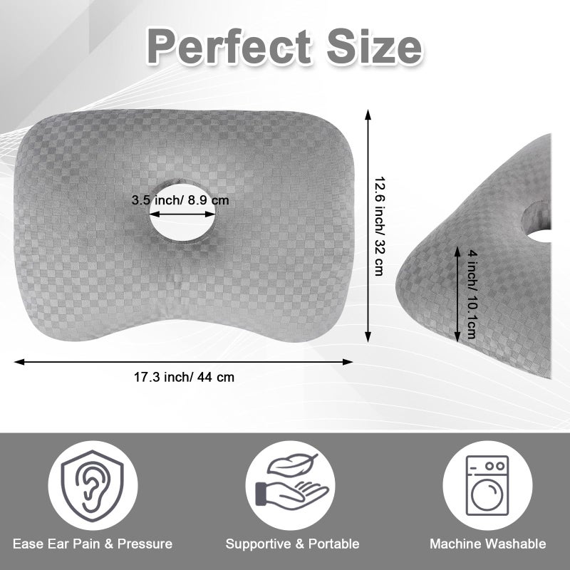 x-vesolje Ear Piercing Pillow for Side Sleepers with an Ear Hole for CNH and Ear Pain Ear Inflammation Pressure Sores, Cotton O-Shaped Side Sleeping Pillow, Ear Guard Pillow (Gray) - Image 2