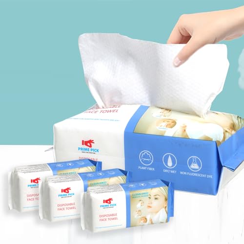 PRIME PICK Disposable Face Towel 150 Count, Soft Cotton Facial Dry Wipes, Multi-Purpose for Skin Care, Makeup Remover, Face Wipes and Facial Cleansing (Pack of 3) - Image 1